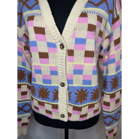PacSun LA Hearts Multicolor‎ Colorblock Cozy Oversized Crop Cardigan Women's XS - Picture 6 of 12